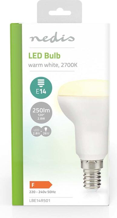 Produktbild Nedis LED-Lampe E14 | R50 | 2.8 W | 250 lm | 2700 K | Warmweiss | Klar | 1 Stück (E14, 2.80 W, 250 lm, 1 x, F)
