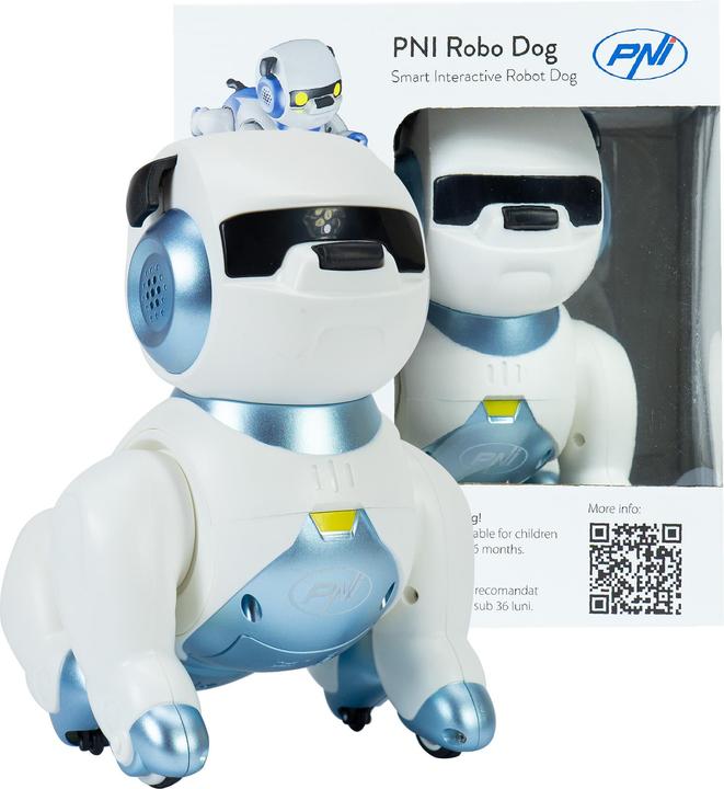 PNI Robot intelligent interactif Robo Dog, commande vocale, boutons tactiles, blanc-bleu, inclus