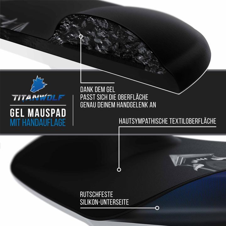 Produktbild Titanwolf Gaming Mauspad mit Handgelenkauflage, Office Gel Mausmatte mit Handgelenkpolster, schwarz