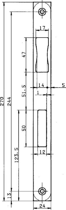 Produktbild BKS Schliessblech flach/eckig, Fallendurchbruch 12 mm, 216,5x24 mm Edelstahl (Türgriff)