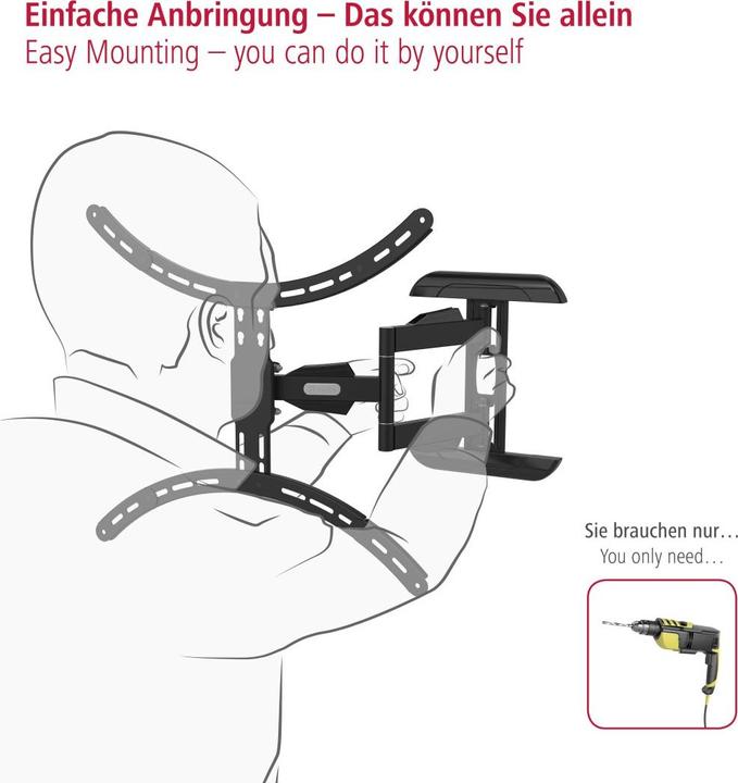 Produktbild Hama TV-Wandhalterung, schwenkbar, neigbar, ausziehbar, 191 cm (75") bis 45 kg (Wand, 75", 45 kg)