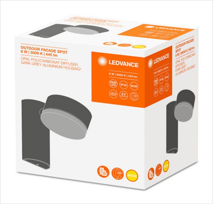 Produktbild Ledvance LED FACADE SPOT Fassaden-Strahler 8W/3000K GY Gray 8W 440lm 3000K 15.000h IP54 (440 lm)