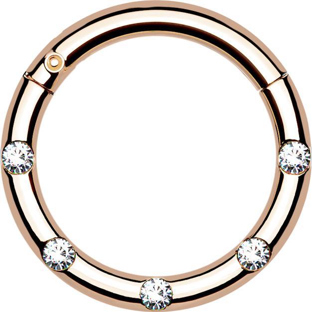 Produktbild Star Piercing Micro Segmentring klappbar rosegold front fünf Kristalle silber (Chirurgenstahl 316L, ohne Messing)