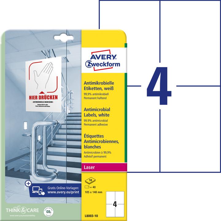 Image du produit Avery AVZ L8003-10 Étiquettes antimicrobiennes 105x148mm blanc