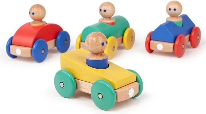 Actual product image Tegu Magnetic Wooden Building Blocks Baby Racing Car Yellow Green