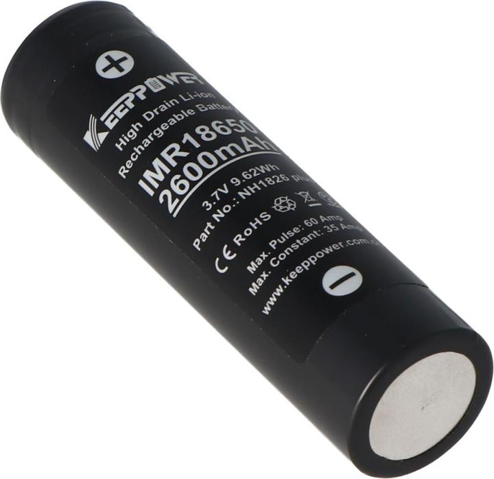 Immagine prodotto Keeppower Batteria IMR18650 Plus (US18650VTC5A) (Flat Top) inclusa la scatola di protezione della batteria (1 pz., 18650, 2600 mAh)