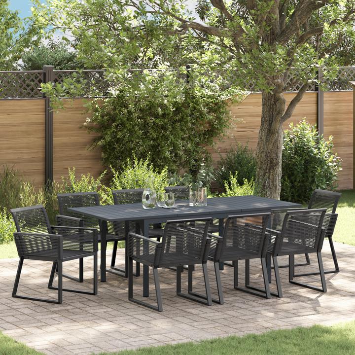 Produktbild VidaXL 9-teiliges Garten Esszimmer Set Schwarz Poly Rattan (80 cm)