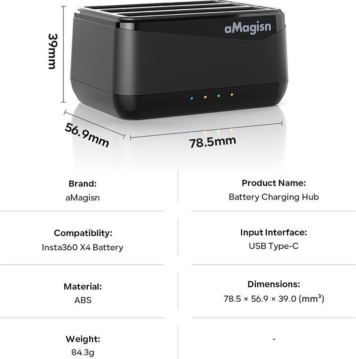 Produktbild aMagisn 3 in 1 Insta360 X4 Akku Ladestation (X4)