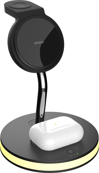 Actual product image Deltaco 3-in-1 magnetinis belaidis įkroviklis, telefonas/TWS/laikrodis, LED lemputė / QI-1041 (18 W)