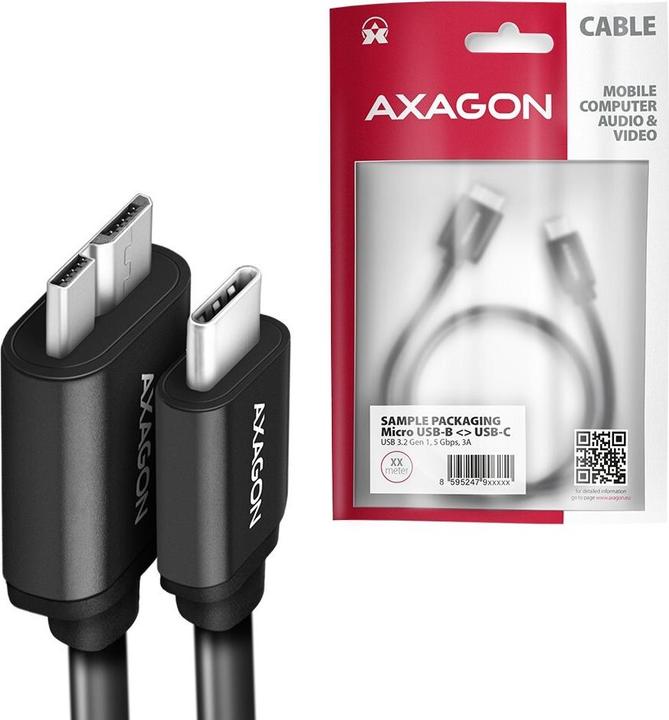 Image du produit Axagon BUMM3-CM10AB Câble Micro-B USB vers USB-C 3.2 Gen 1 (1 m, USB 3.2 Gen 1, 5 W)