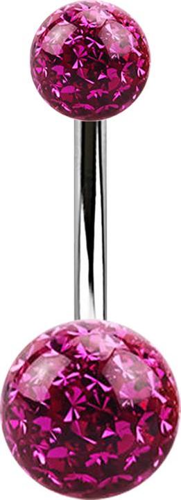 Actual product image Star Piercing Banana silver with two crystal balls fuchsia epoxy protective layer (without brass, Surgical steel 316L)