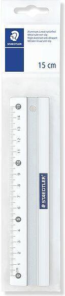 Actual product image Staedtler Metal ruler, made of aluminium, 150 mm long Millimetre scale, embossed graduation, ink edge (15 cm)