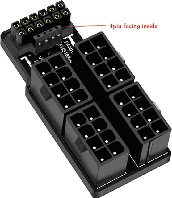 Actual product image Phobya ZK 12VHPWR Adapter 180 degrees 16Pin to 4x8Pin - White Right