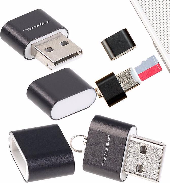 Image du produit Pearl Lot de 2 mini-lecteurs de cartes pour cartes microSD (USB 2.0)