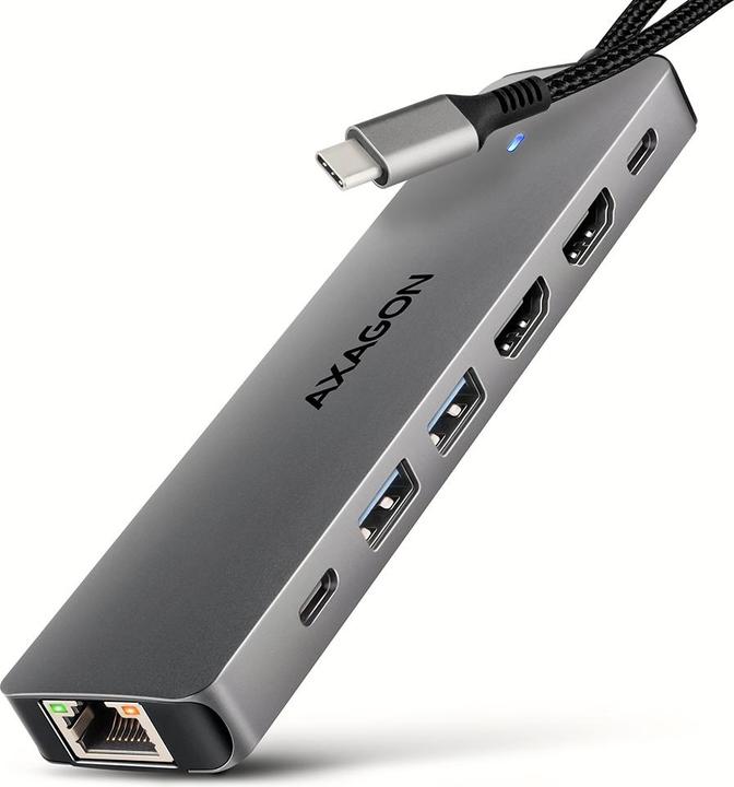 Actual product image Axagon HMC-7HX2 USB-C 5Gbps DUAL 4K DISPLAY 7in1 hub (USB-C, 7 Ports)