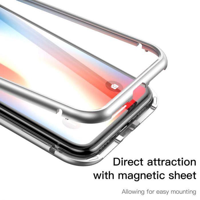 Produktbild Baseus iPhone X Magnetische Alu Schutzhülle Glas RückseiteSilber (Apple iPhone X)