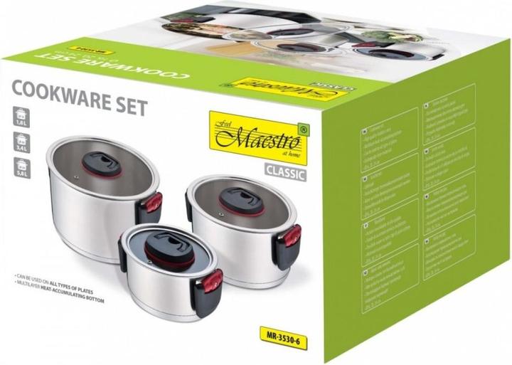 Produktbild Maestro MR-3530-6 Topfset mit Klappgriffen 6 Stück (24 cm, Pfannenset + Topfset, Edelstahl)