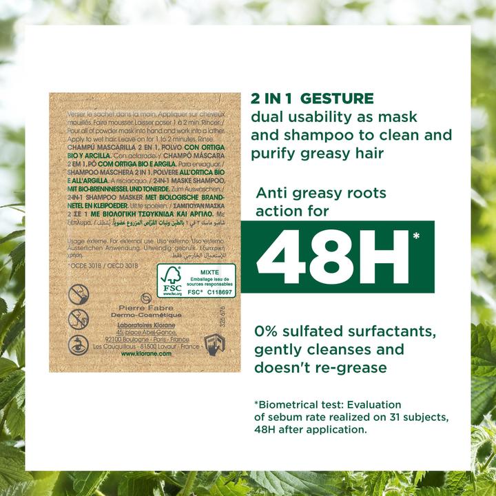 Actual product image Klorane Shampoo-powder mask with organic nettle (24 ml, Liquid shampoo)