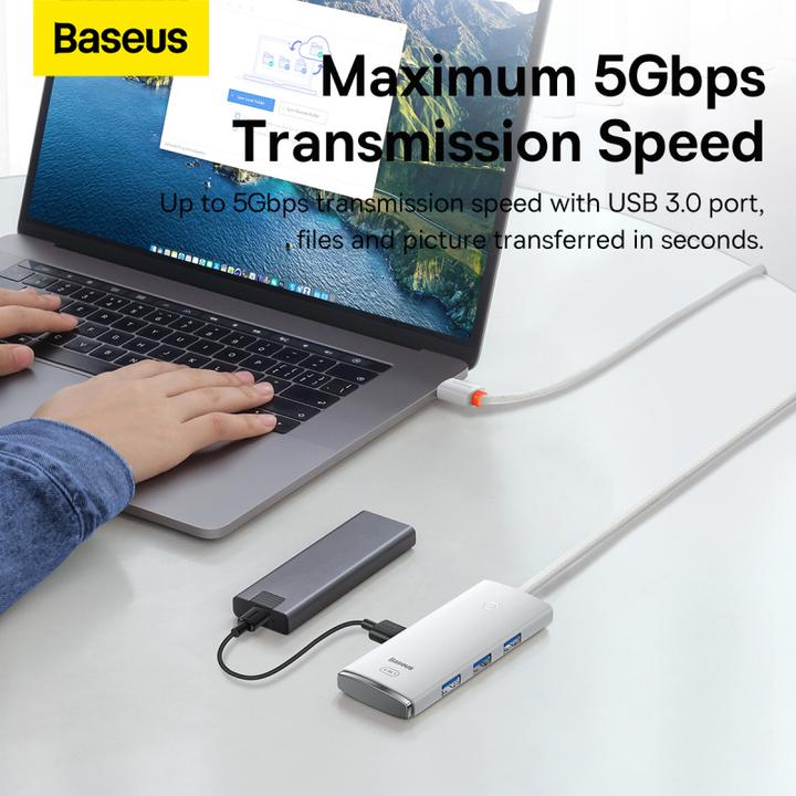 Actual product image Baseus Lite Series 4-Port Type-C HUB Adapter (Type-C to USB 3.0*4 ) 2m White (USB-C, 80 Ports)