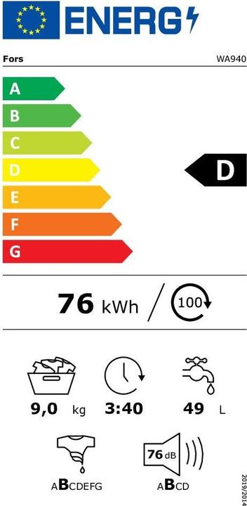 Label énergétique Fors WA 940 (9 kg, Gauche)