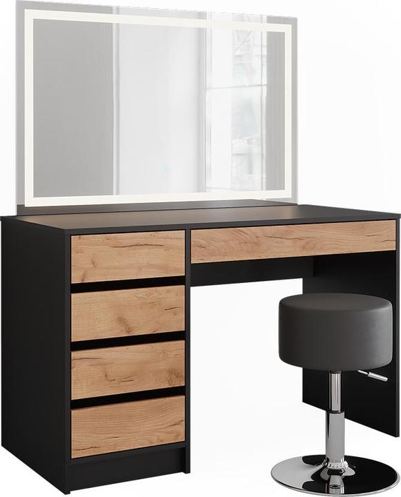 Actual product image Vicco Dressing table Sherry, Anthracite/golden oak, 120 x 75 cm with LED mirror and stool (120 x 75 x 55 cm)