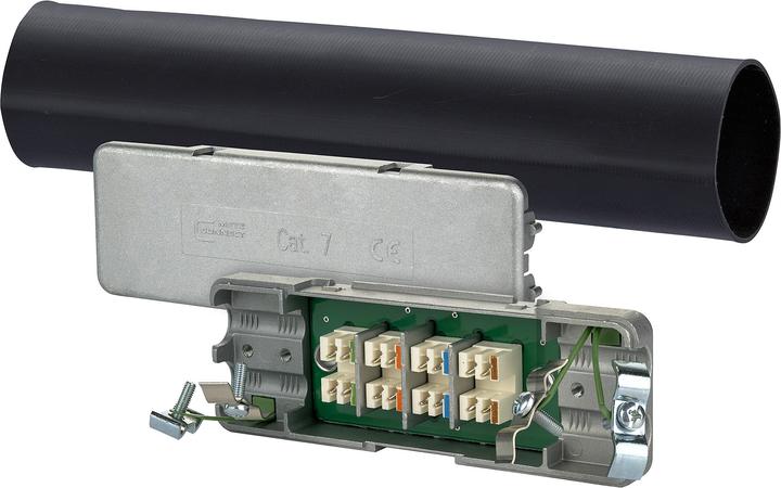 Produktbild Metz Connect BTRCat.7 Rohkabel Kabelverbinder IP67 mit Schrumpfschlauch Verbindungsmodul für Installationskabel (Kunststoffkabelbinder, 112 mm, 1 Stk.)