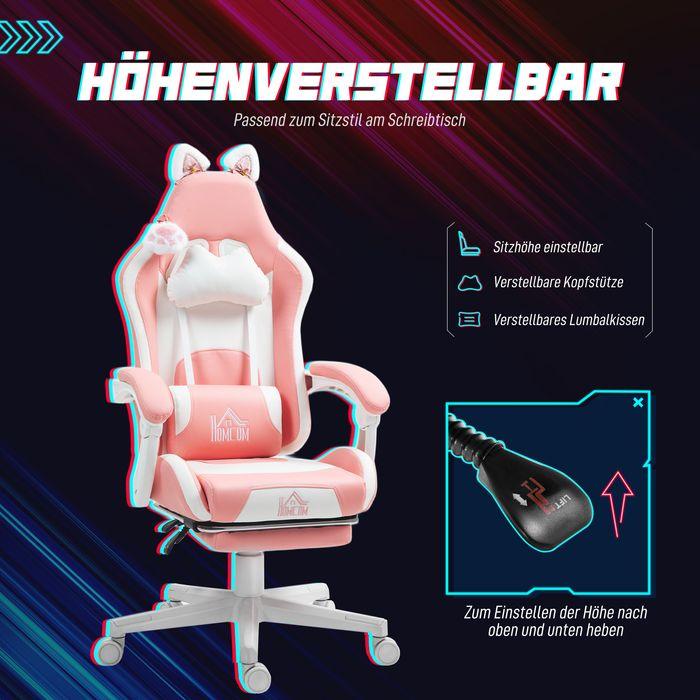 Produktbild Swisshandel24 Gaming Stuhl Ergonomischer Gamer Stuhl mit Lendenwirbelstütze, Fussstütze Rosa