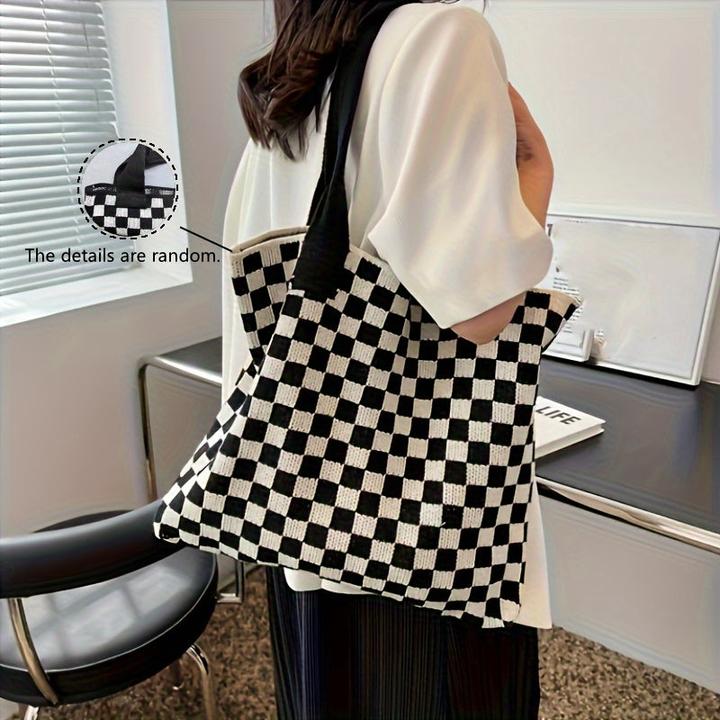 Immagine prodotto Only-Bags.Store Borsa a tracolla a maglia a quadri, borsa a tracolla con motivo a quadri di tendenza, borsa a mano