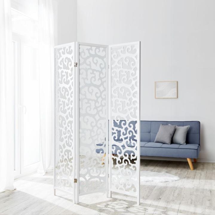 Produktbild Greendeco 3 fach Paravent Raumteiler Holz Trennwand spanische Wand Sichtschutz Weiss