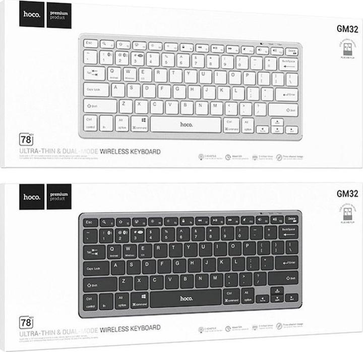 Actual product image Hoco Headphone with microphone EOL wireless keyboard QWERTY GM32 silver (Eng. Int., Cable)