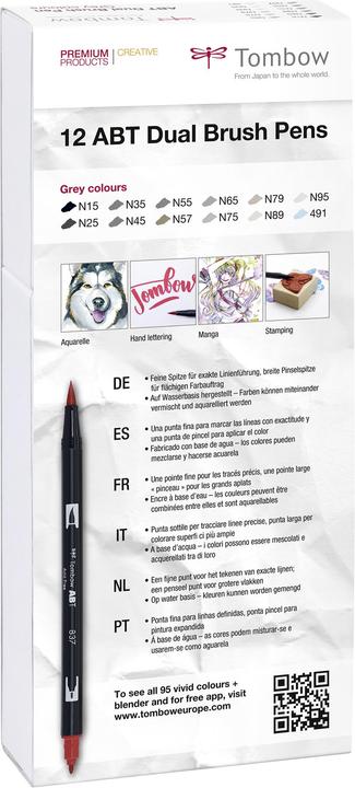 Image du produit Tombow Stylo à double pinceau ABT, nuances de gris (Noir gris, 12 x)