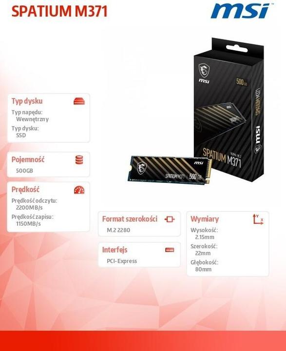 Produktbild MSI Spatium M371 (500 GB, M.2 2280)
