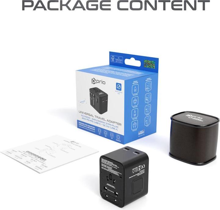 Image du produit prio Adaptateur de voyage universel 25W noir