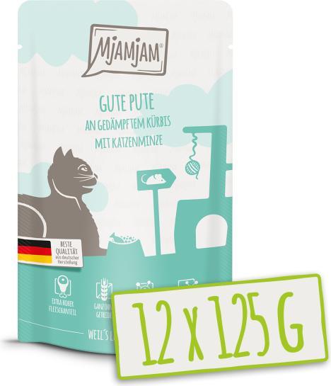 Produktbild Mjamjam Gute Pute an gedämpftem Kürbis (Adult, 12 Stk., 1500 g)