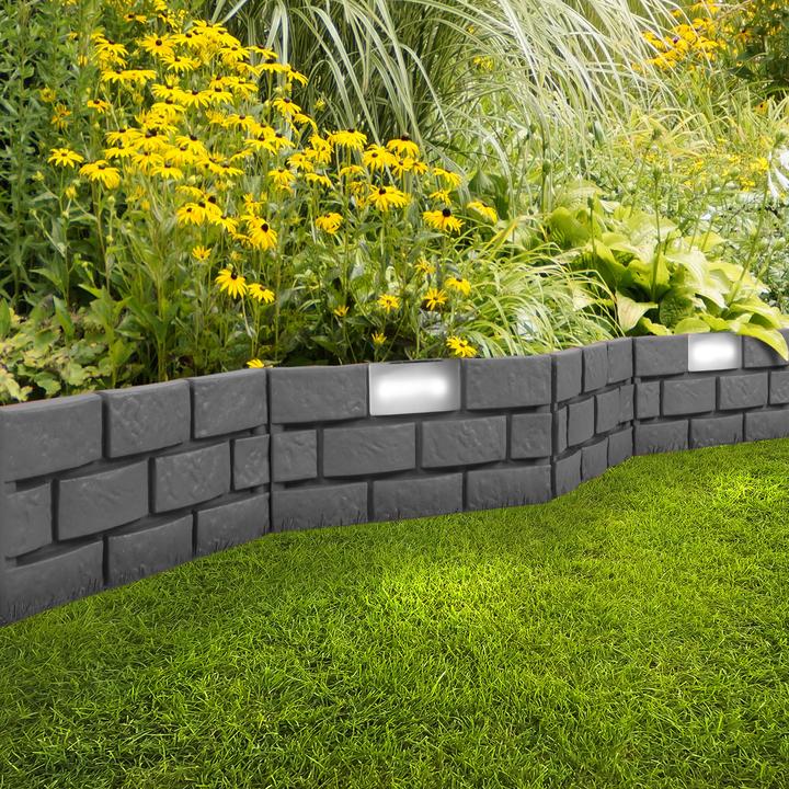 Produktbild Mojawo 7,2 Meter LED beleuchtete Solar Beeteinfassung Beetumrandung Steinoptik 720 x 29cm Grau (720 cm)