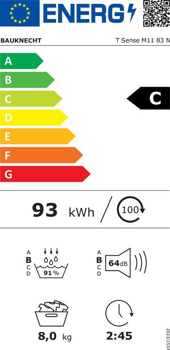 Energy Label Bauknecht TSenseM1183N (8 kg, Right)