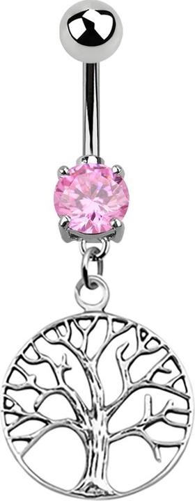 Star Piercing Banane silber mit Anhänger Baum pink (ohne Messing, 925 Sterlingsilber, Chirurgenstahl 316L)