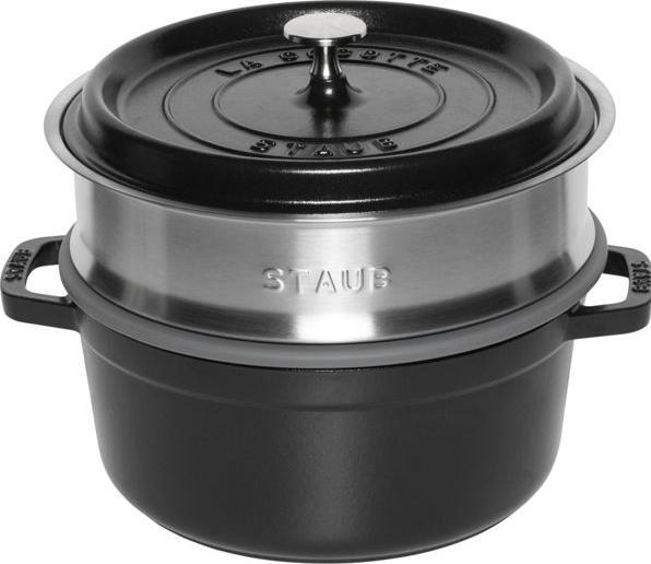 Actual product image Staub Cocotte with steamer insert, 24 cm | Black | Round | Cast iron (40508-814-0) (24 cm, Cast iron)
