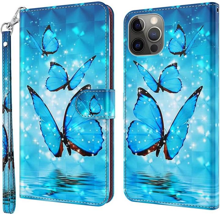 Produktbild Cover-Discount iPhone 15 - Etui Glitzer Effekt Schmetterling blau (Apple iPhone 15)