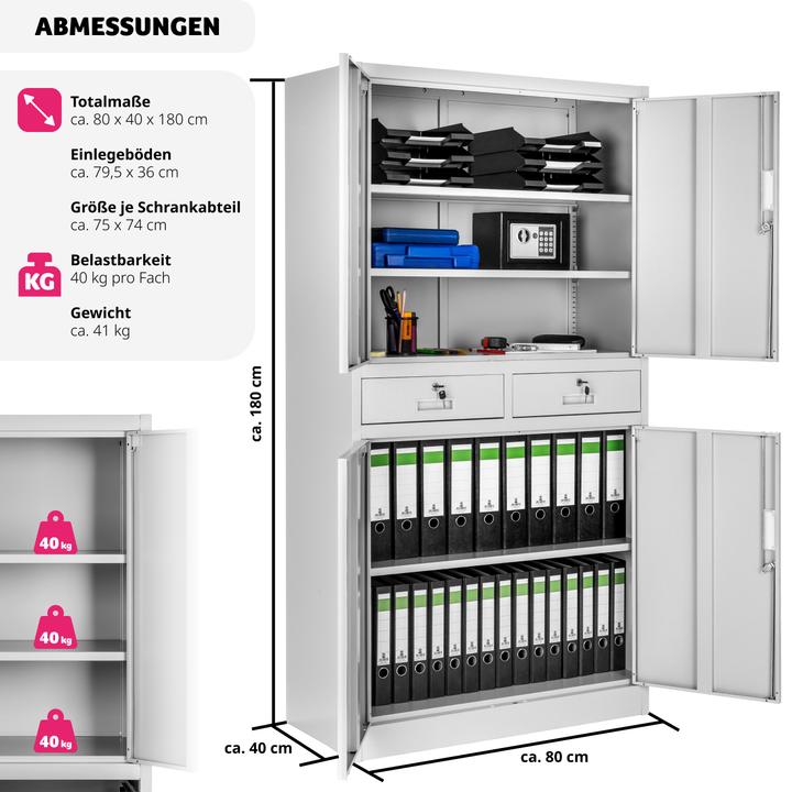Actual product image tectake Filing cabinet with 2 drawers (90 x 40 x 180 cm)