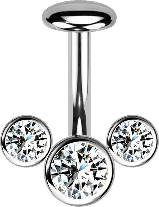 Actual product image Star Piercing Threadless Labret-Stab Banane silber front drei Kristalle silber (Titanium G23)