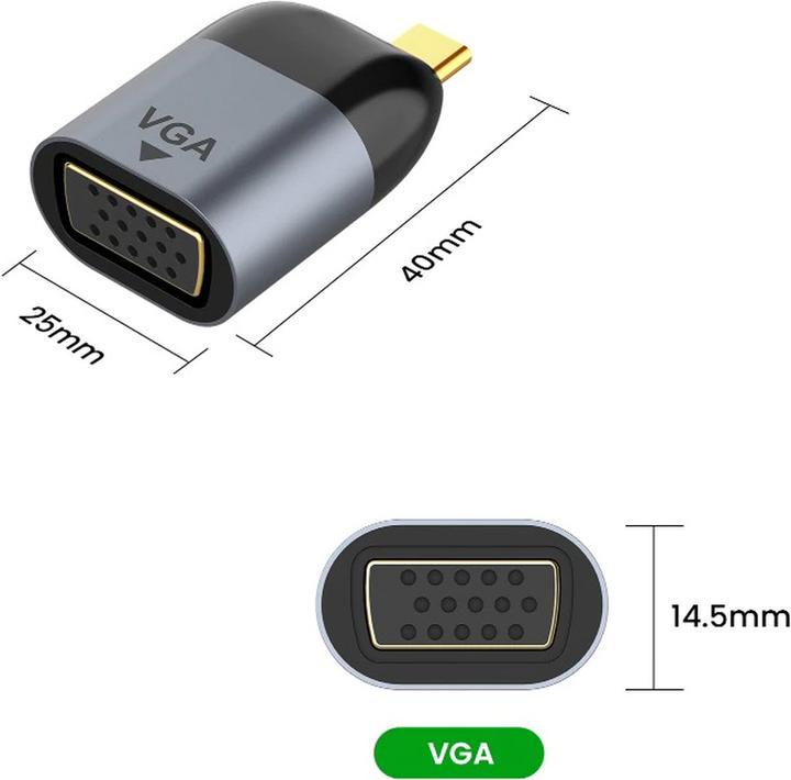 AAi Mobile Adaptateur USB-C vers VGA, résolution 1080P, design élégant (VGA, 4 cm)