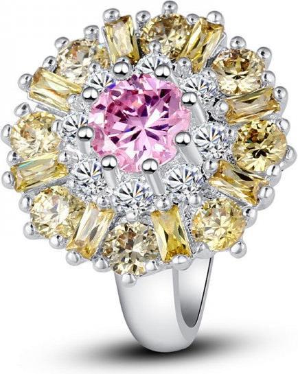 Hermex versilberter Ring mit Rosa Gelb Topas Zirkonia - Gr. 55 / Size 7 (55)