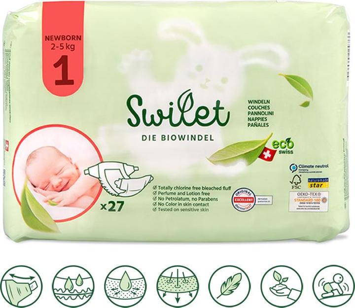 Actual product image Swilet The bio diaper (Size 1, Monthly box, 108 Piece)