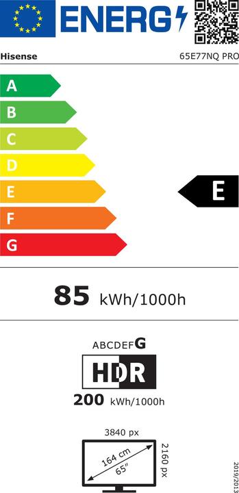 Label énergétique Hisense TV 65E77NQ Pro (65", QLED, 4K, 2024)