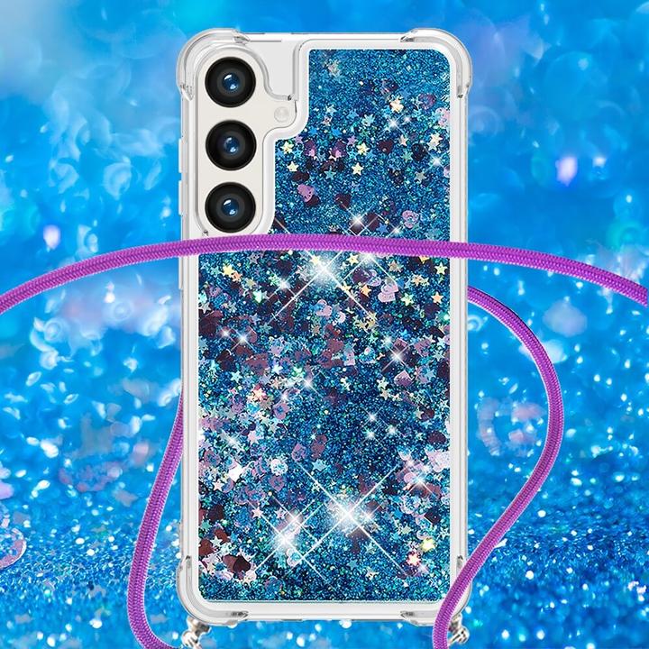 Produktbild Cover-Discount Glitzer Hülle mit Umhängeband blau (Samsung Galaxy S24+)