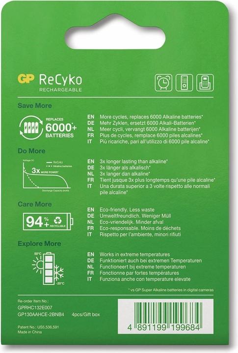 Image du produit GP Batteries ReCyko (4 pcs, AA, 1300 mAh)