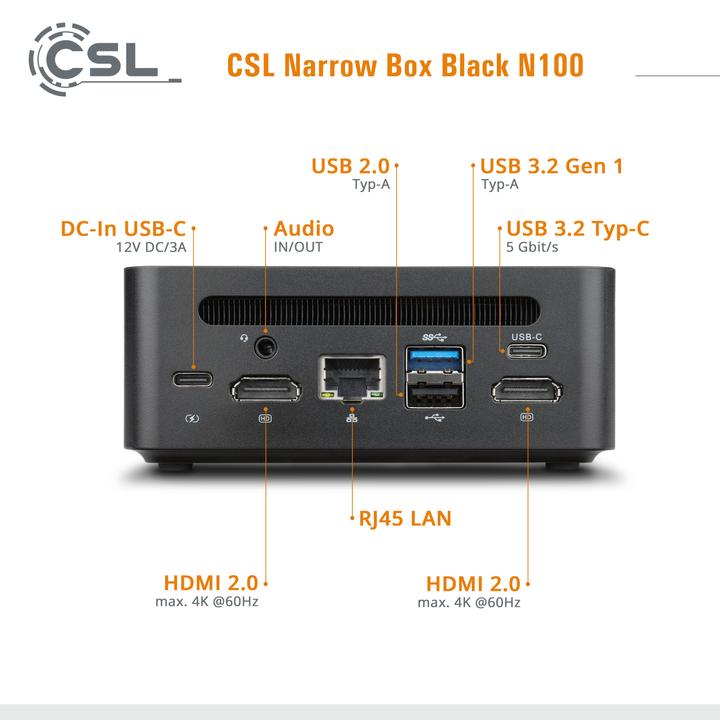 Produktbild CSL Narrow Box Black (Intel N100, 32 GB, 1000 GB, Intel UHD Graphics)