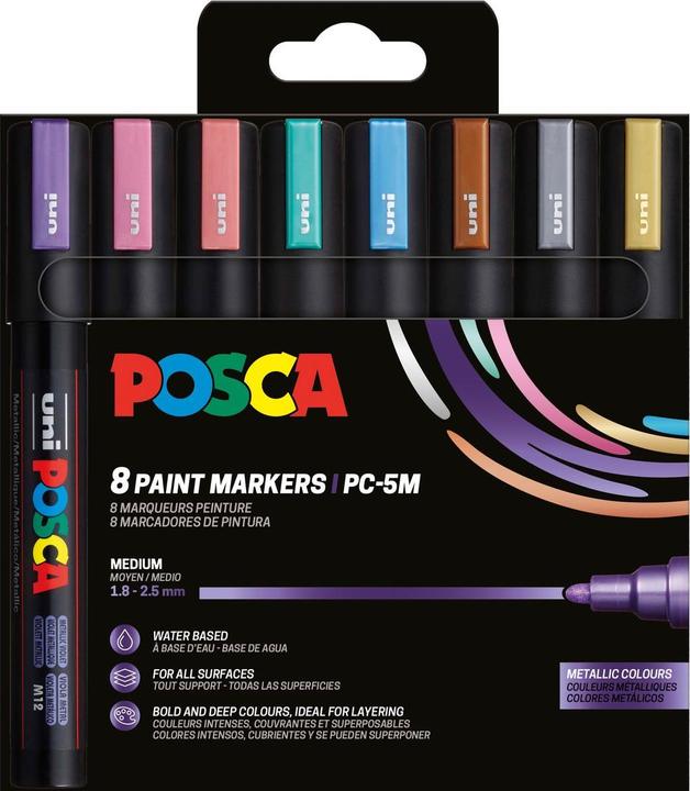 Actual product image Posca Marker UNI PC-5M 8er Set Metallic (Multicoloured, 2.50 mm, 8 x)