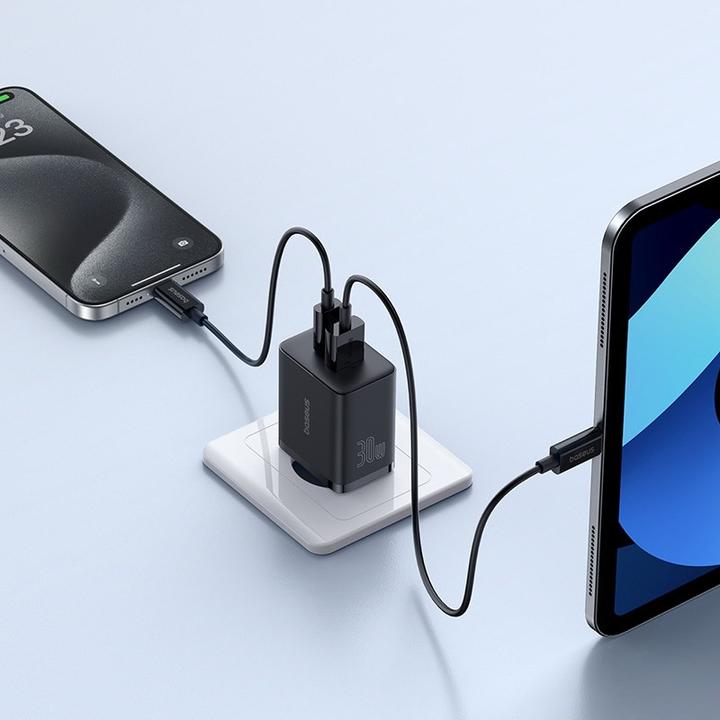 Produktbild Baseus Cube, 30W, 2.4A, 1 x USB-A - 1 x USB-C, schwarz (30 W)